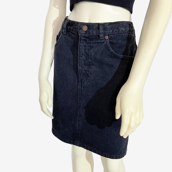 Vintage Black Wash Jean Skirt by CALVIN KLEIN  / Made in USA / Small-Medium - Picture 7 of 10
